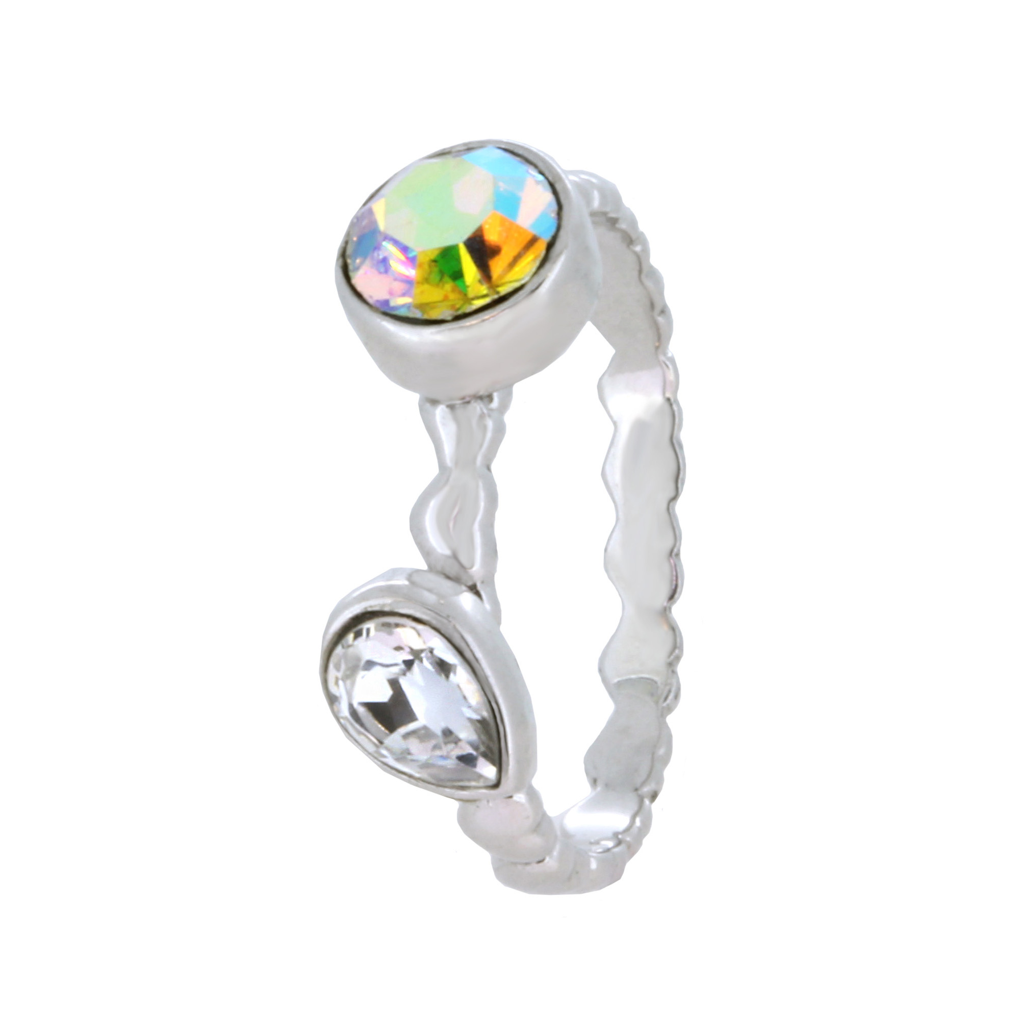 Stackable Ring, Pear Crystal/Aurora Borealis Swarovski Crystals