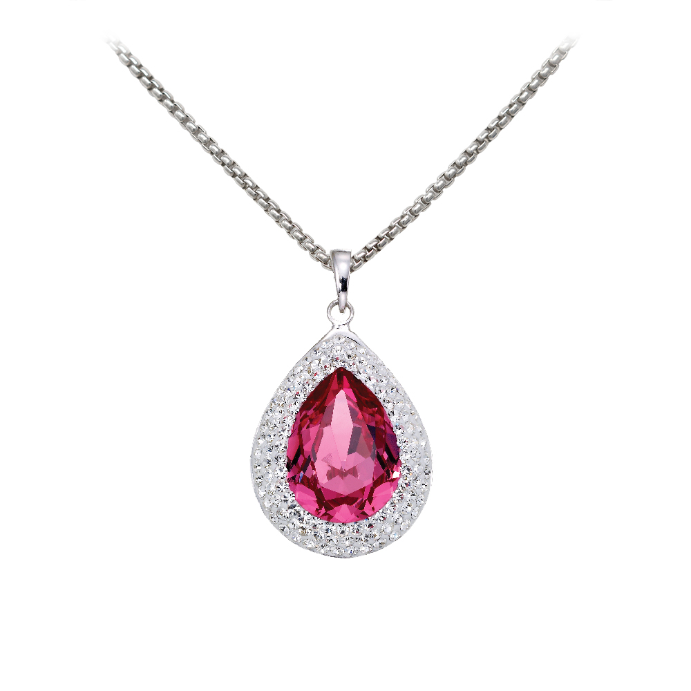 Sterling Silver Pink Crystal Necklace, 16-18" Adj