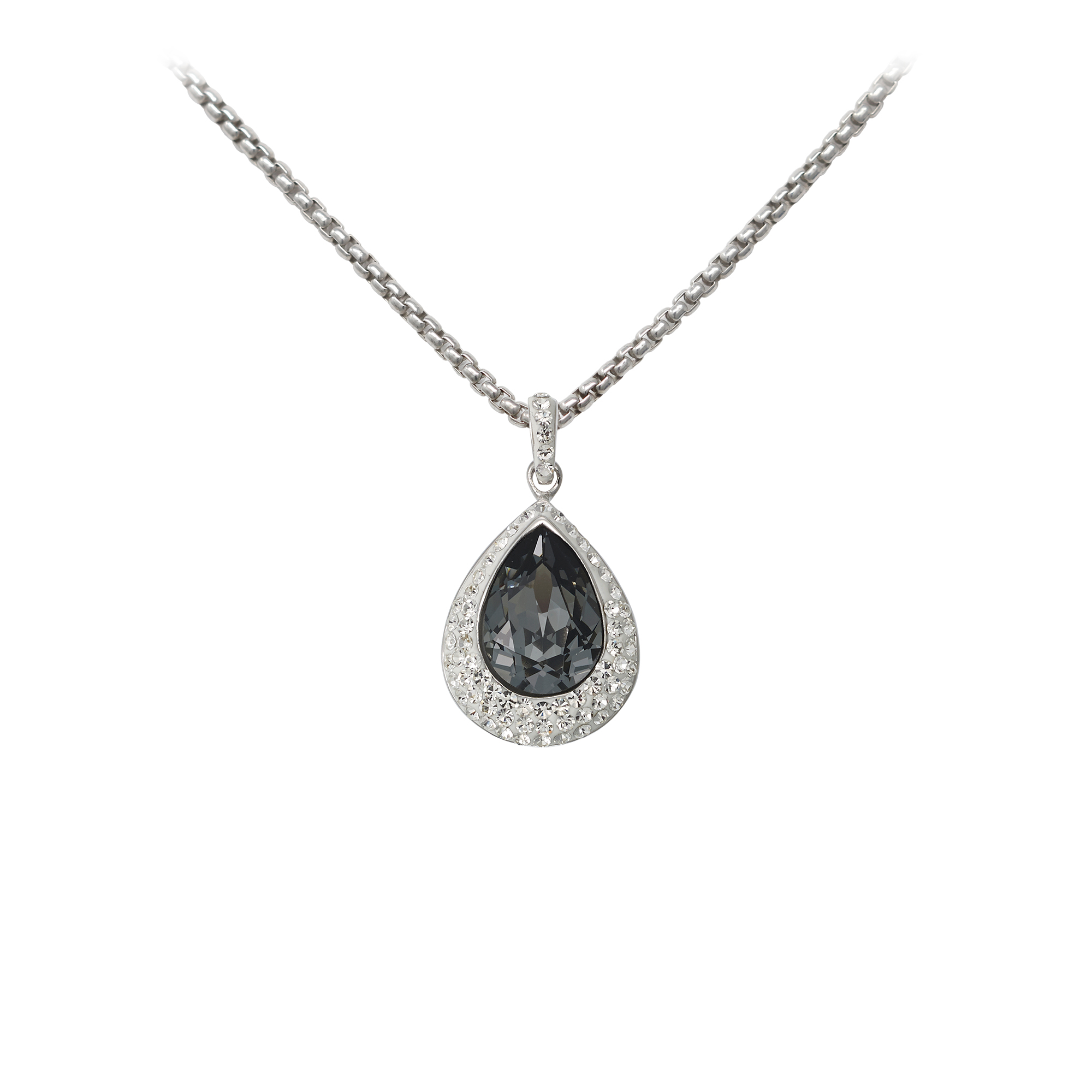 Sterling Silver Smoke Crystal Necklace, 16-18" Adj