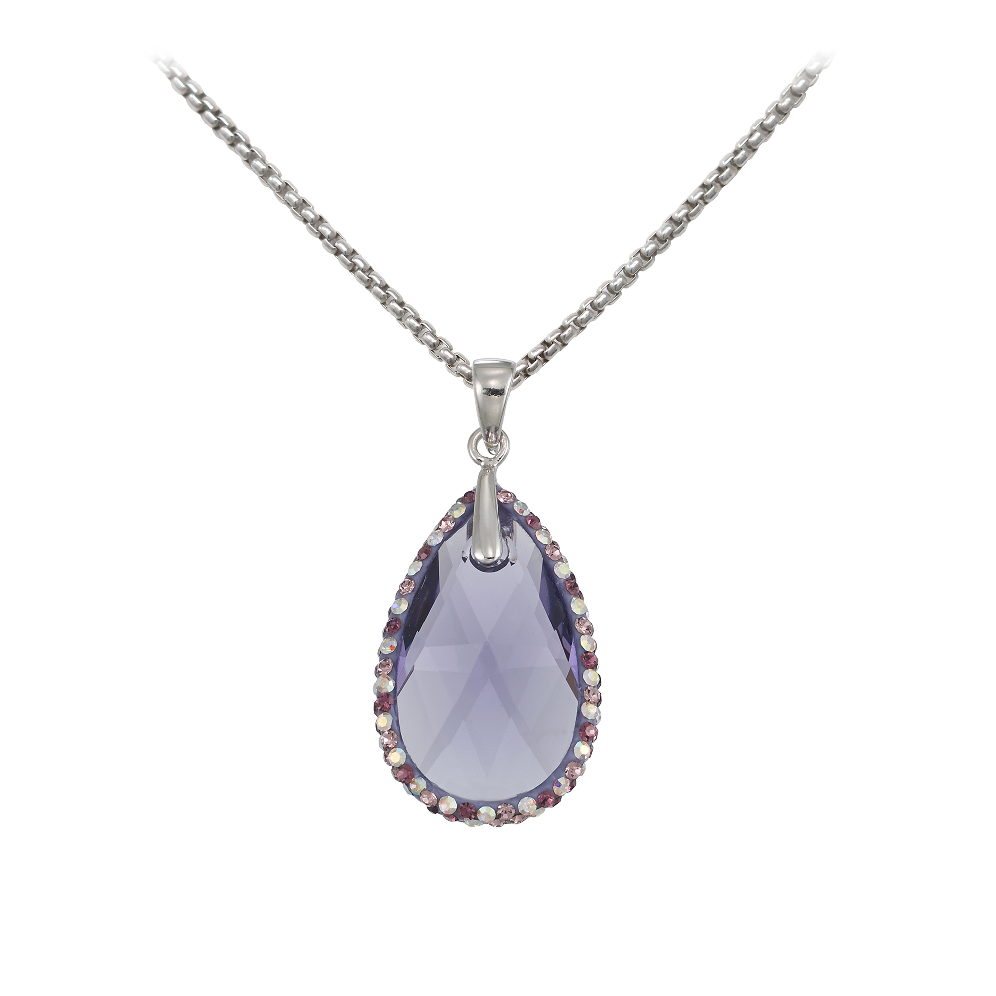 Sterling Silver Purple Crystal Necklace, 16-18" Adj