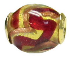 Murano Glass, Gold-Plated, Gold w/ Red & Copper Swirls, Olive