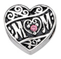 Mom Banner Heart w/Pink CZ