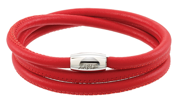 Leather Triple Wrap Bracelet, Pomegranate 7.5"