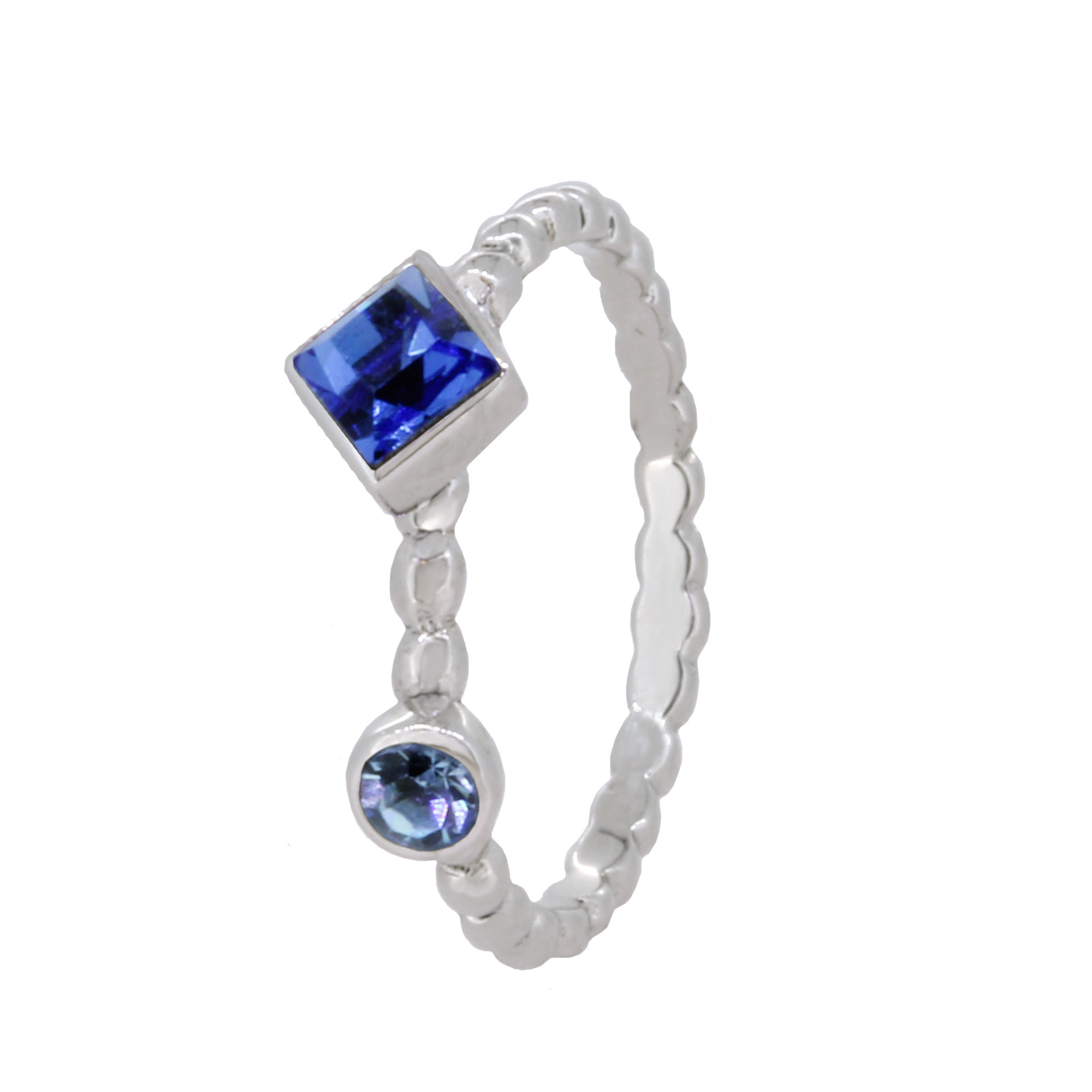Stackable Ring, Square Sapphire/Lt Sapphire Swarovski Crystals