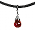 Braided Leather Choker w/Red Crystal Drop, 13-15" Adj