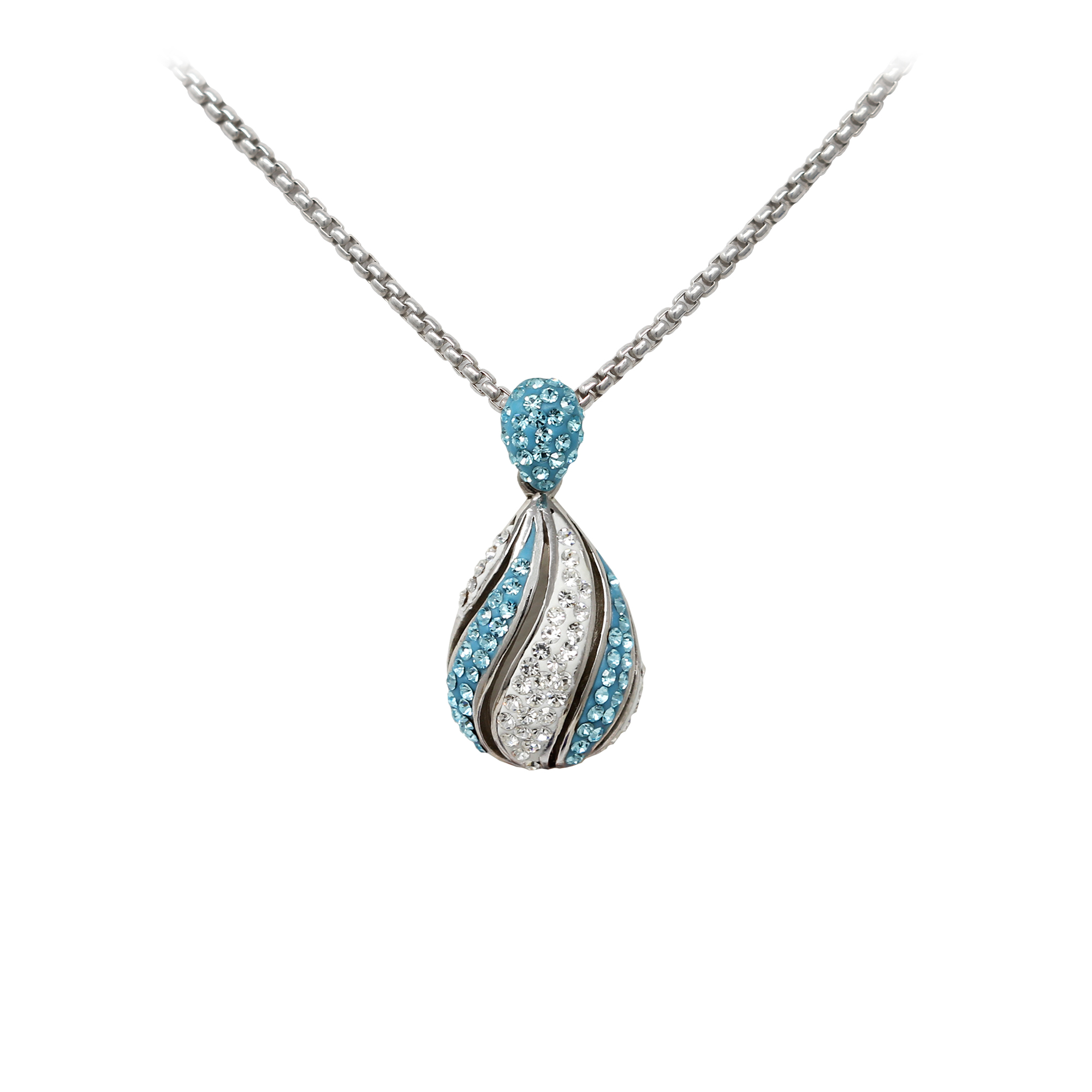 Sterling Silver Blue & White Crystal Necklace, 16-18" Adj
