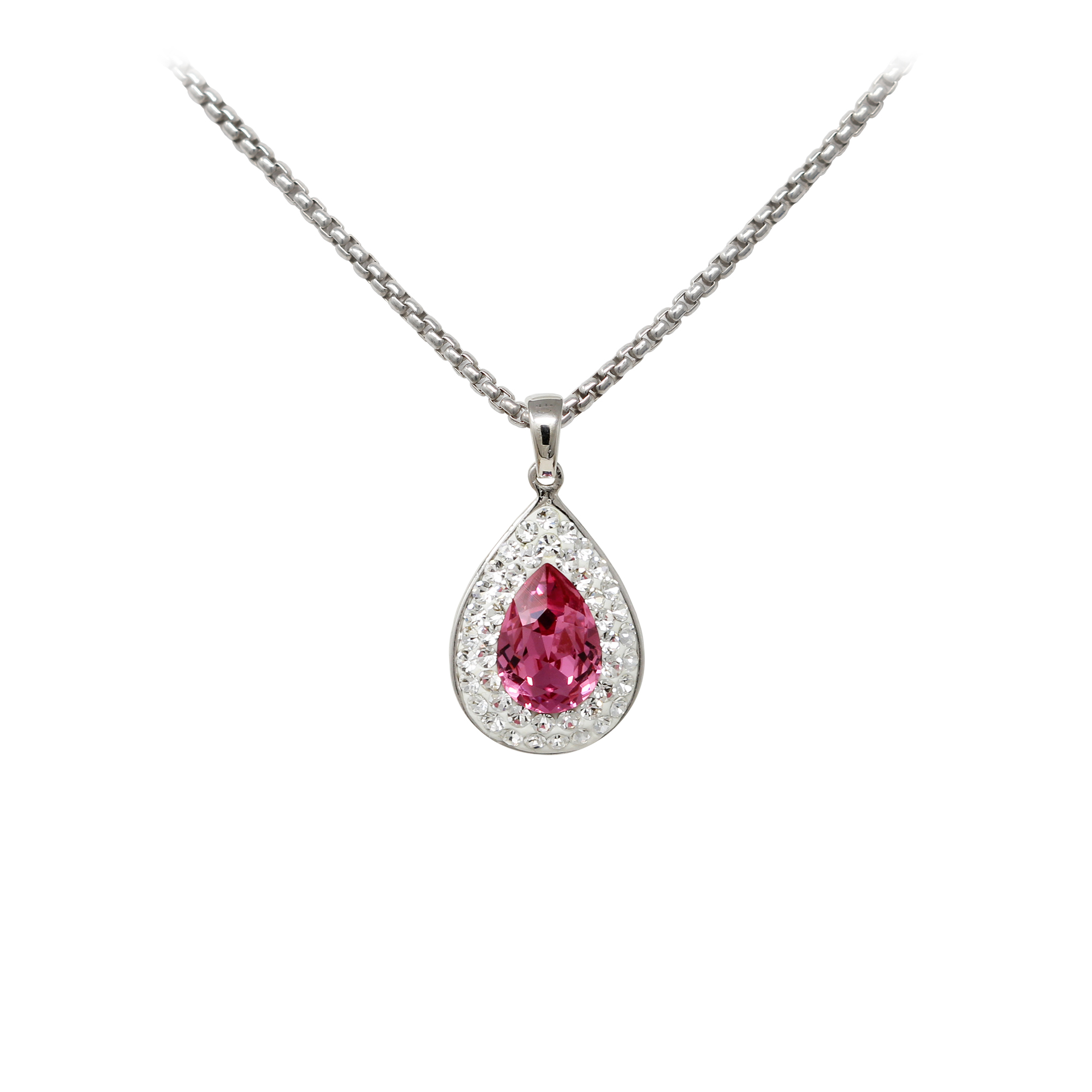 Sterling Silver Pink Crystal Necklace, 16-18" Adj