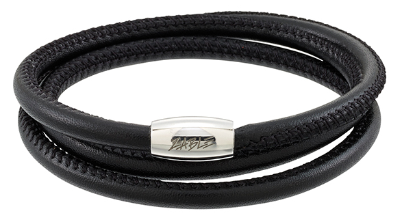 Leather Triple Wrap Bracelet, Black 7.5"