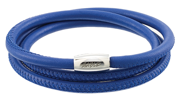 Leather Triple Wrap Bracelet, Electric Blue 7.5"