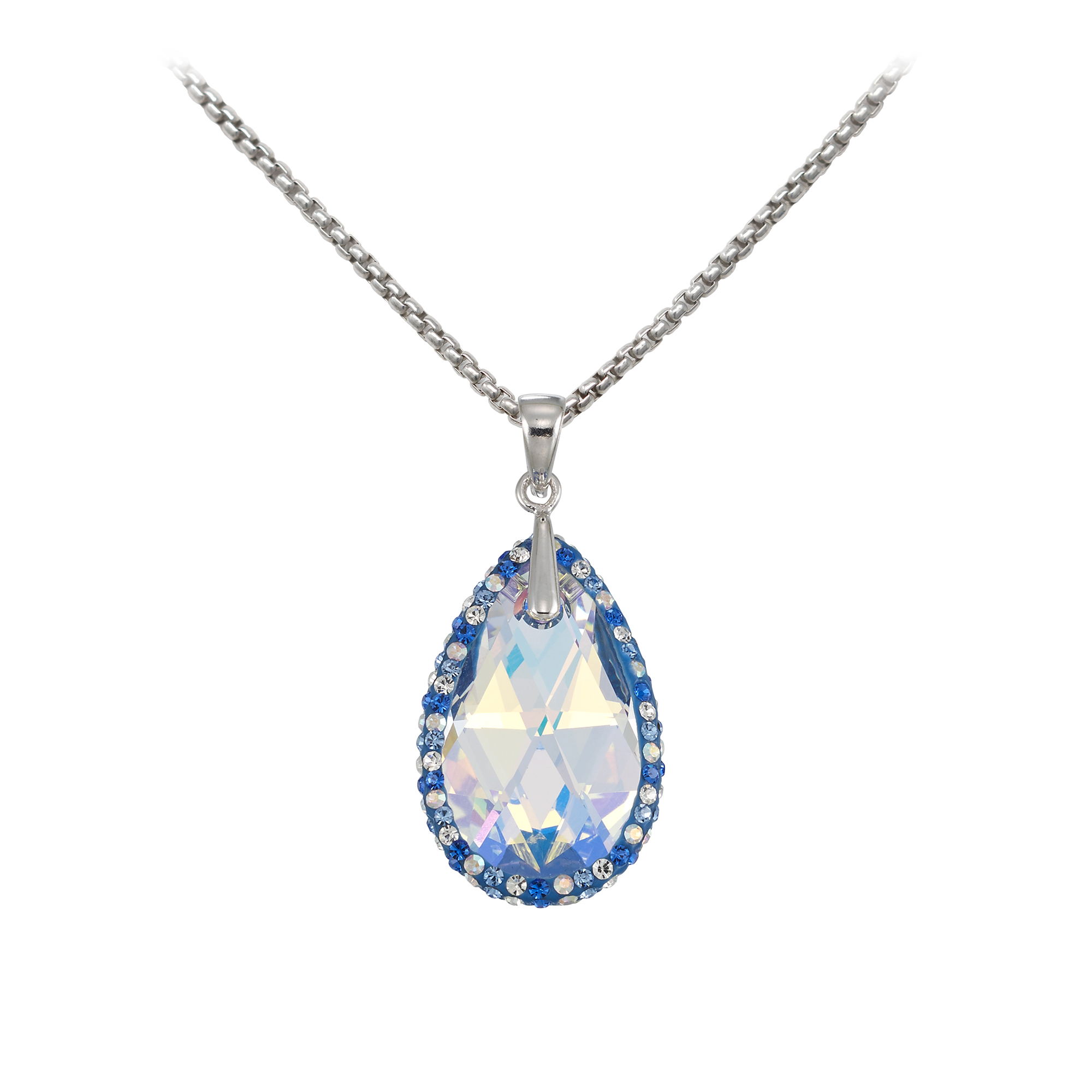 Sterling Silver Blue Crystal Necklace, 16-18" Adj