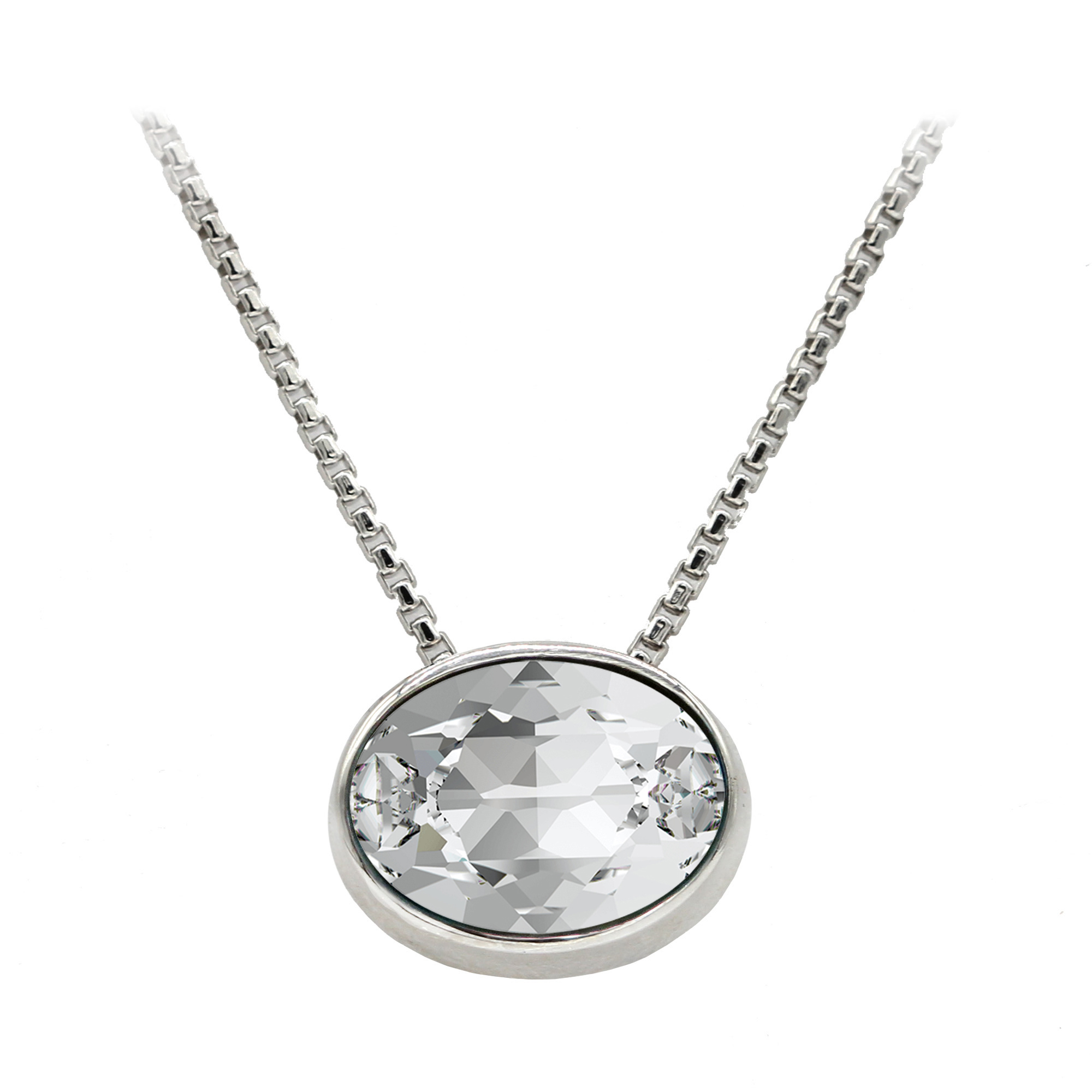 Sterling Silver White Oval Swarovski Crystal Necklace, 16-18" Adj