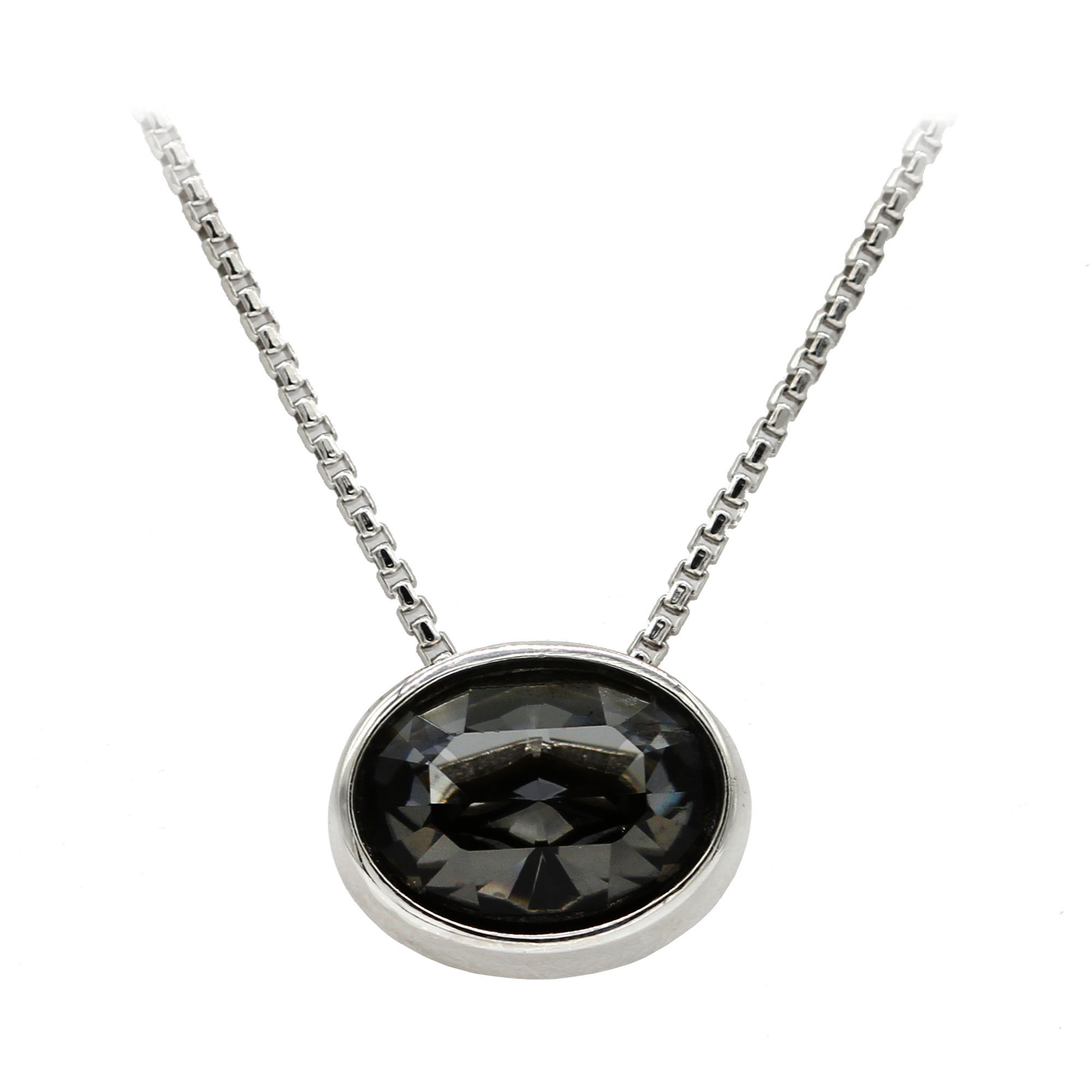 Sterling Silver Black Oval Swarovski Crystal Necklace, 16-18" Adj