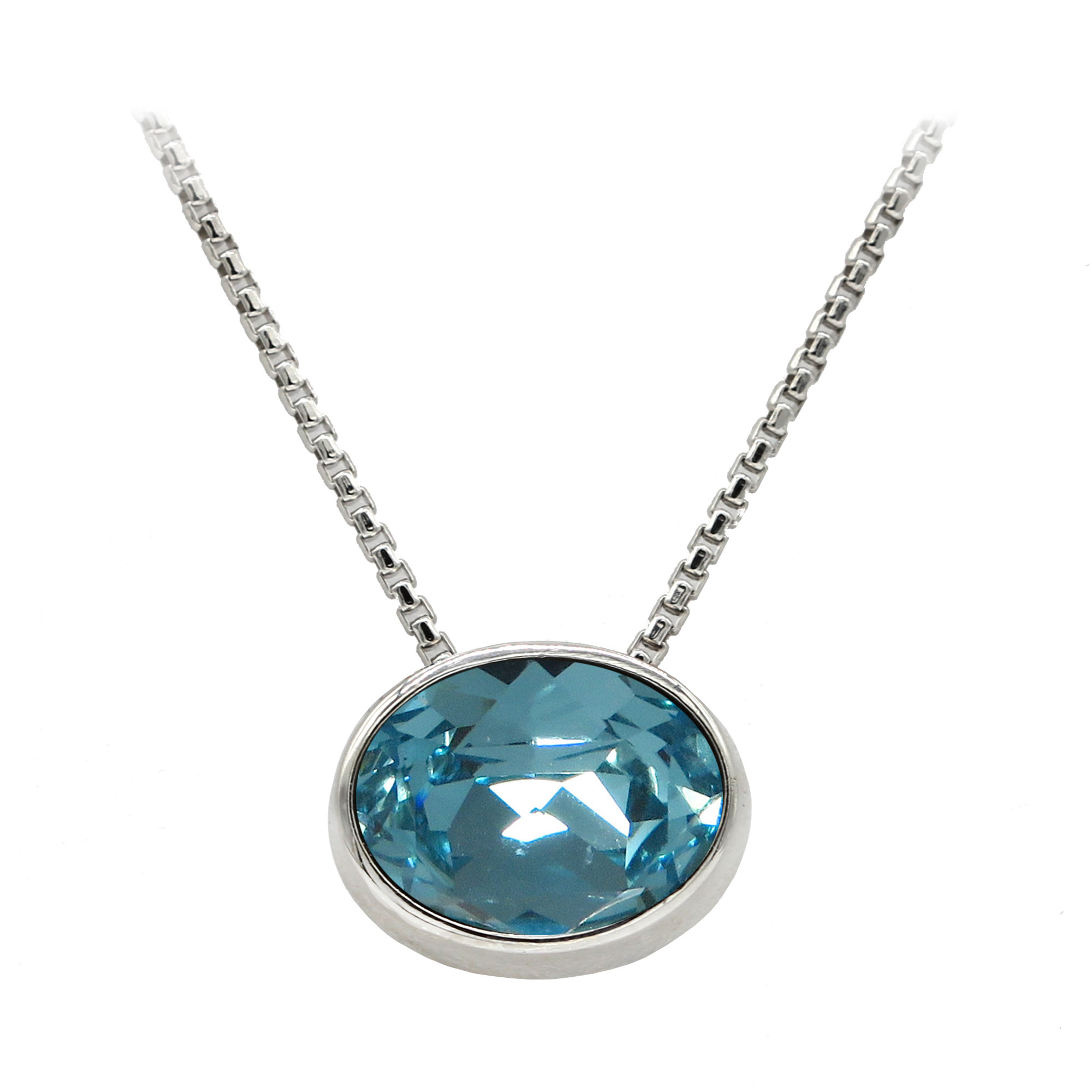 Sterling Silver Turquoise Oval Swarovski Crystal Necklace, 16-18" Adj