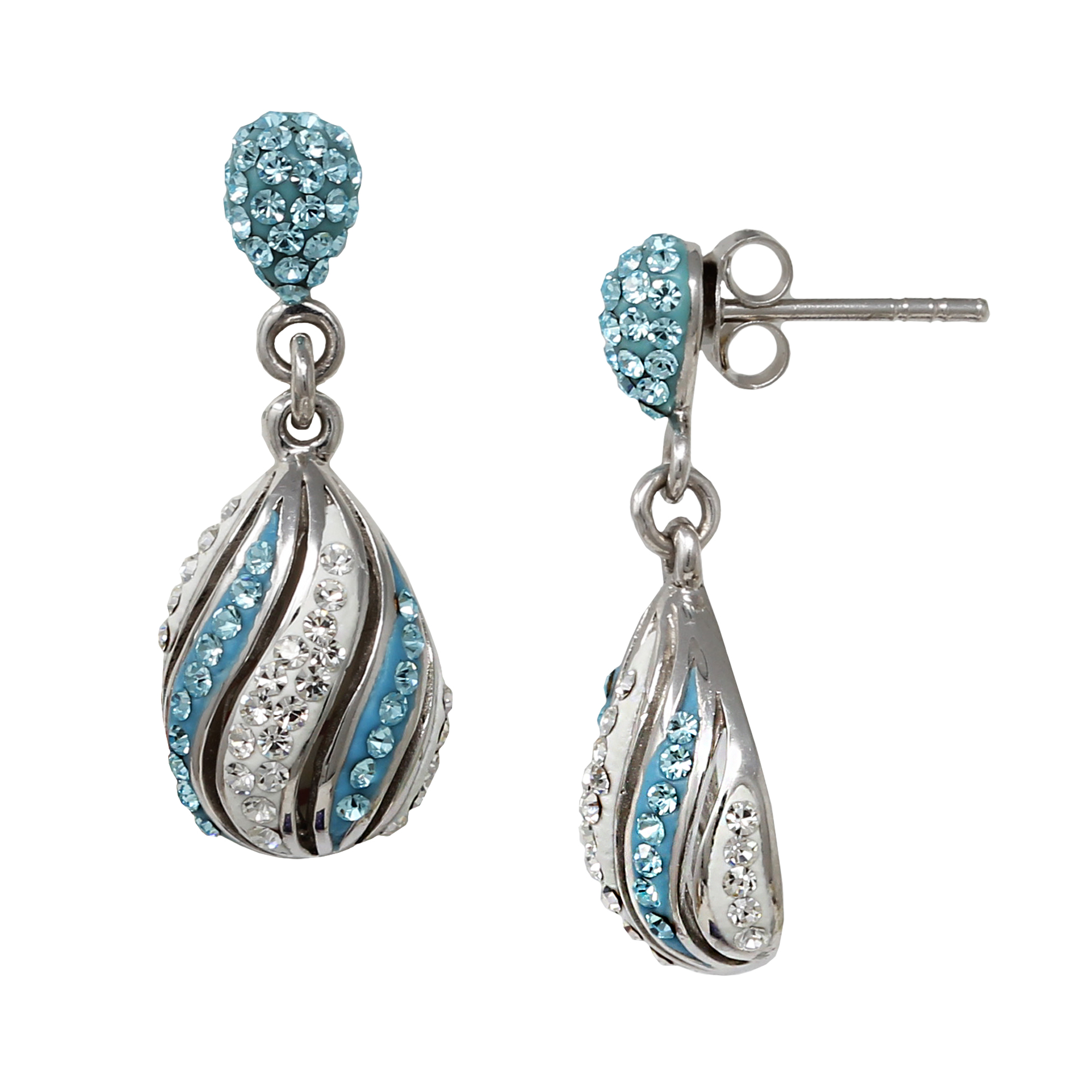 Sterling Silver Blue & White Crystal Earrings