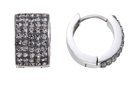 Sterling Silver Black Diamond Crystal Hugger Earrings